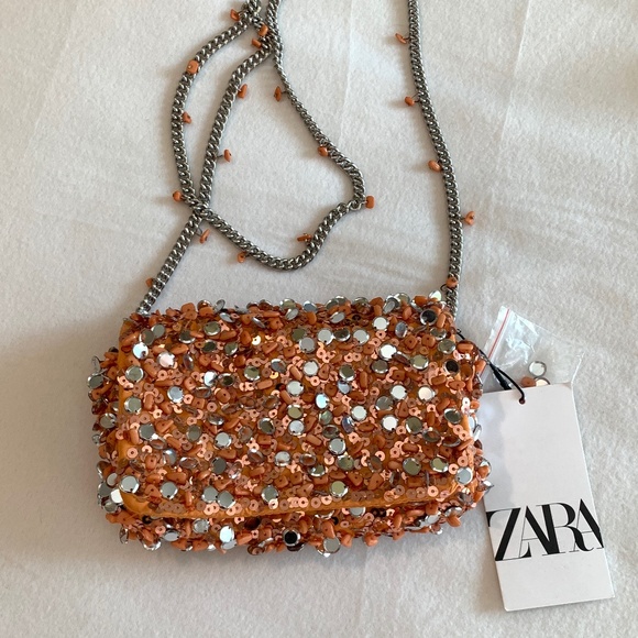 Zara Orange and Mirror Sequin Bag - Picture 1 of 11